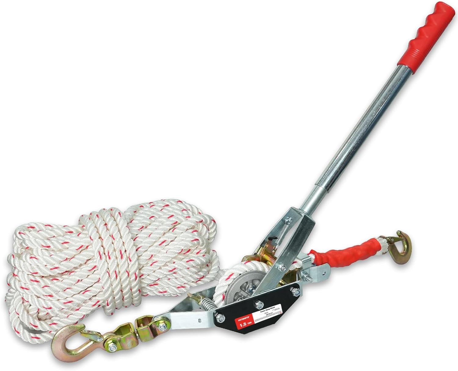 1.5 Ton 3300lb Rope Come Along Winch w/ 100' Rope