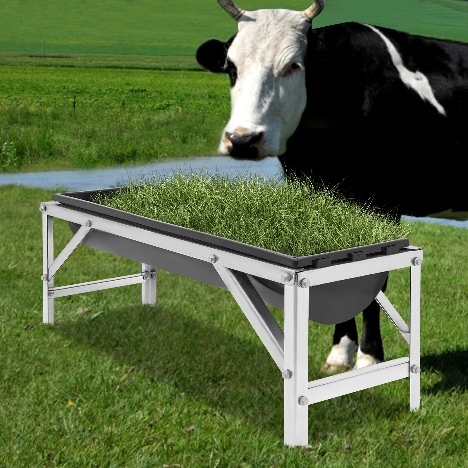 40.5" Livestock Feeding Trough 9.25 Gallon Pasture Hay Feeder Floor Standing