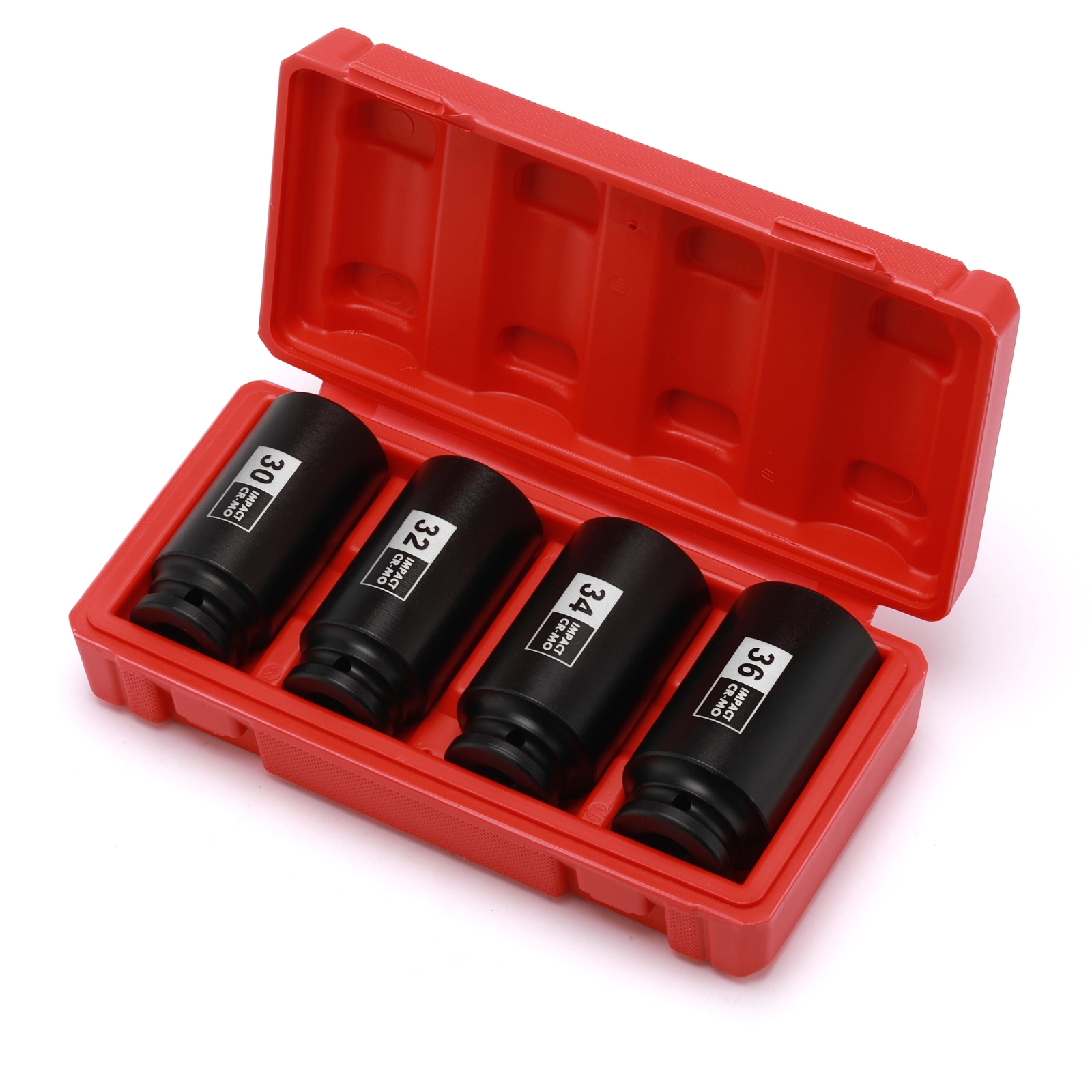 1/2" Drive Deep Spindle Axle Nut Impact Socket Set,12 Point CR-MO, 30,32,34,36mm