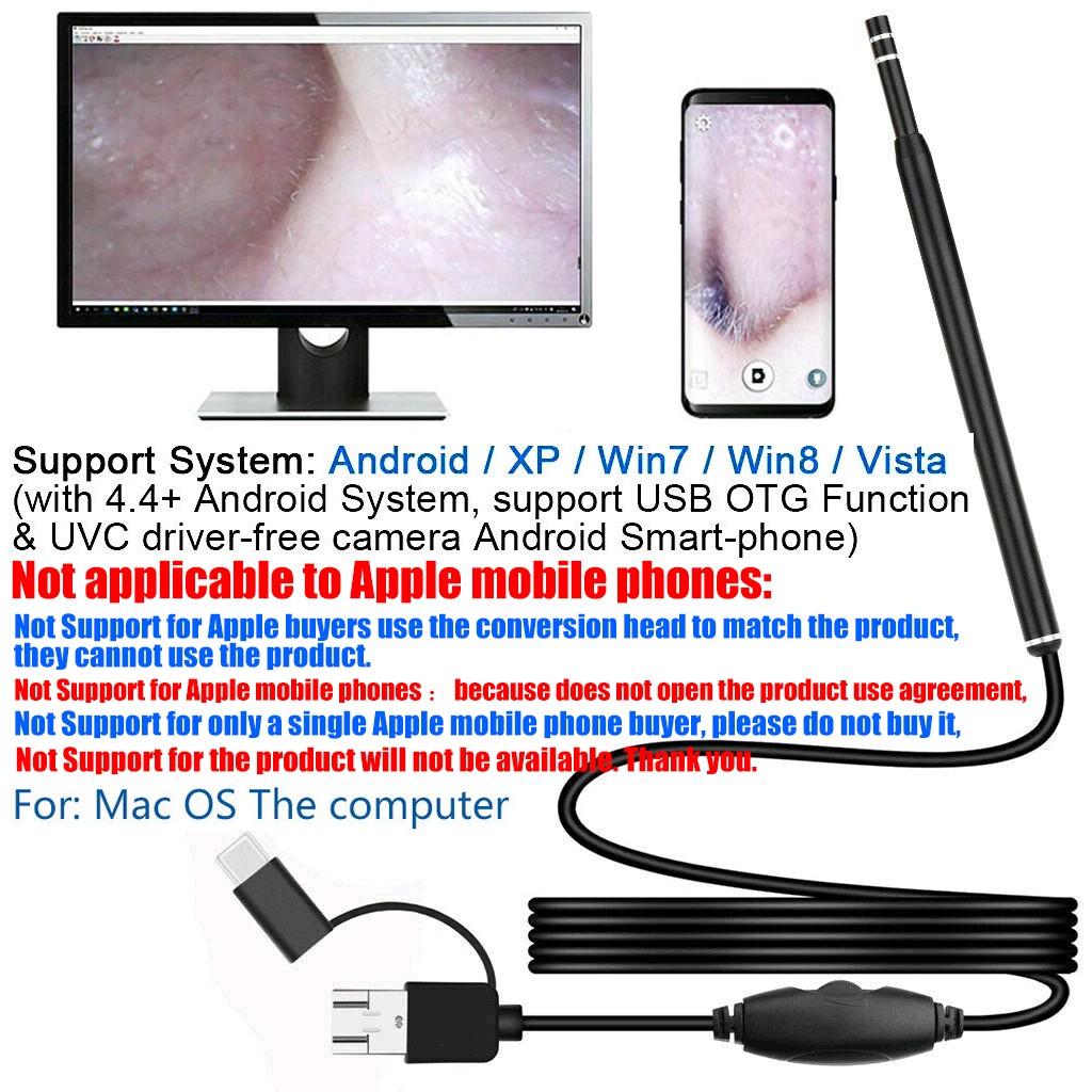 LED Ear Endoscope HD Otoscope Ear Wax Removal Cleaner Tool Camera Kit