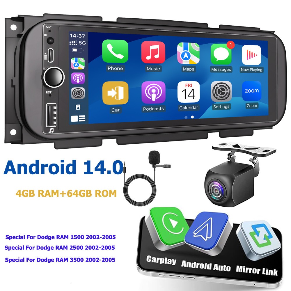 Car Stereo Radio For 2002-2005 Dodge Ram 1500 2500 3500 Android 14 Carplay GPS