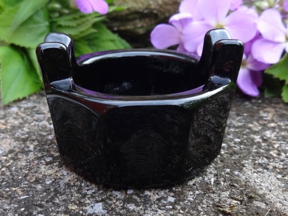 Glossy, Black Amethyst Glass TUB Open Salt Dip, Cellar, Dish!