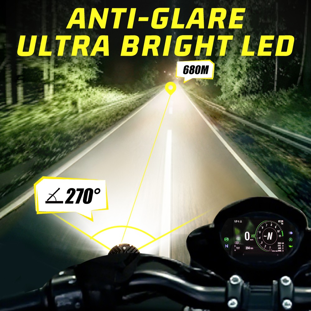 Pair LED Auxiliary Driving Spot Fog Lights Hi/low Beam Motorcycle Adventure Bike