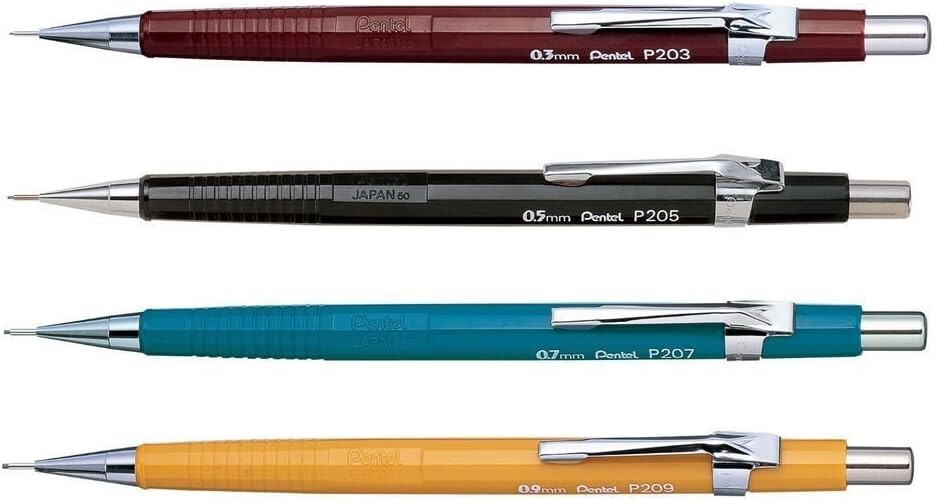 Pentel P200 Series Mechanical Pencil Set of 4-0.3/0.5/0.7/0.9mm