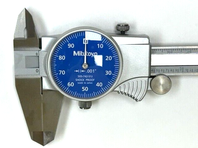 6" .001" GRAD. BLUE FACE DIAL CALIPER W/CASE MITUOTYO - 505-742-51J JAPAN NEW