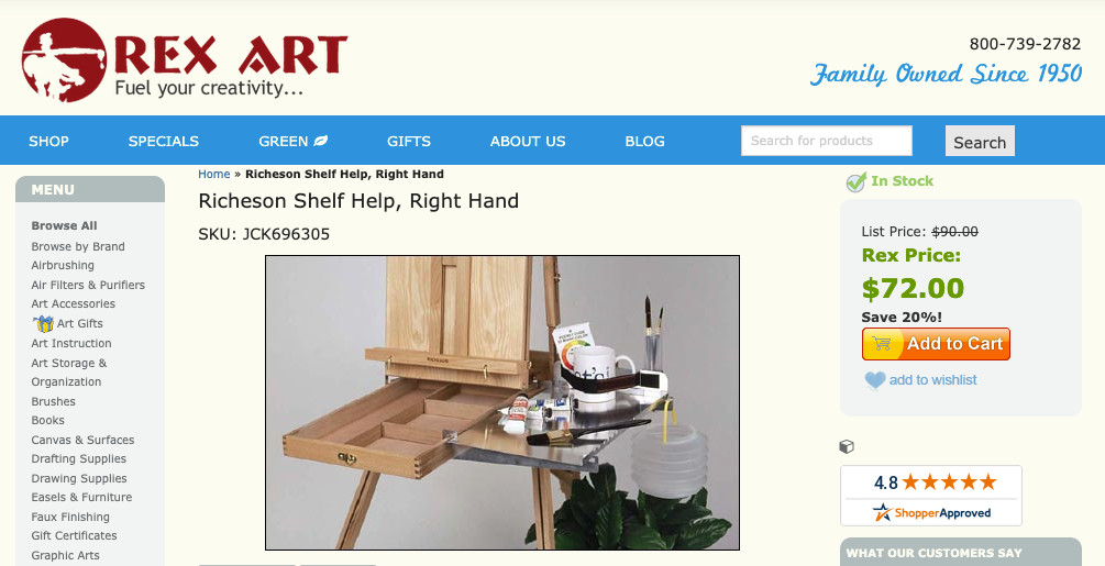 George Henson's Shelf Help By Jack Richeson for French Easel - Right Handed