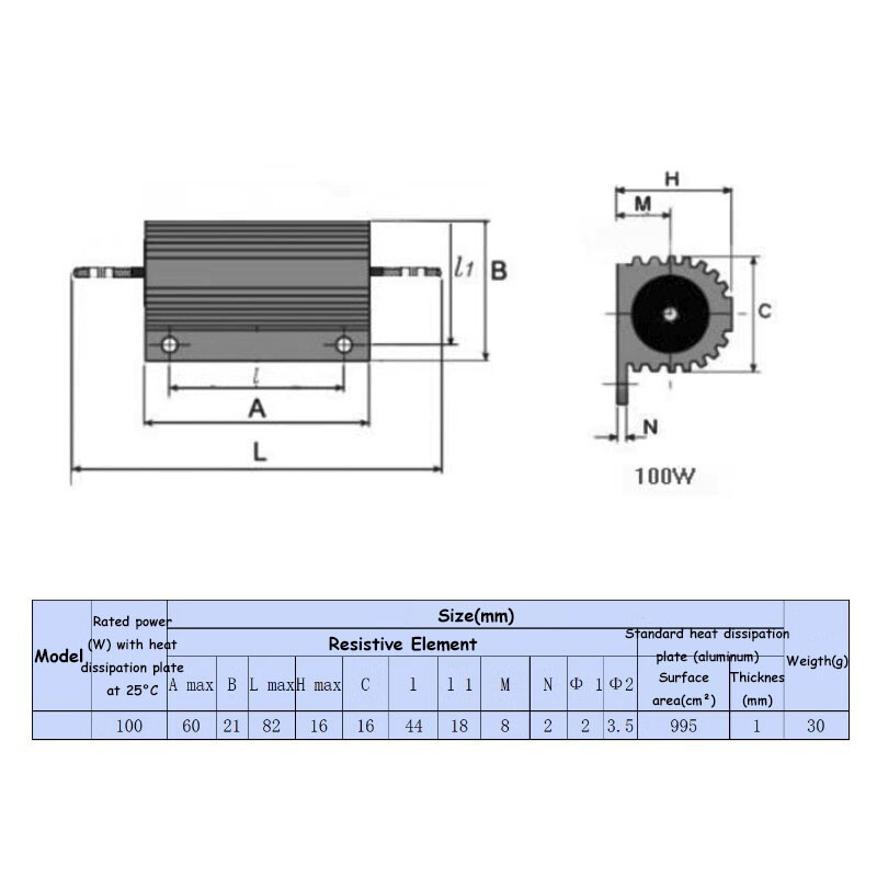RX24 10~100W 0.1Ω-10KΩ Aluminum Metal Housing High Performance Heatsink Resistor