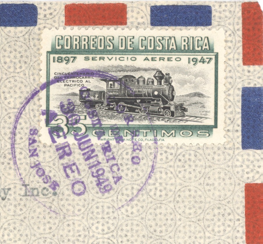 1949 Costa Rica Airmail Cover San Jose To USA Train Stamp 35c