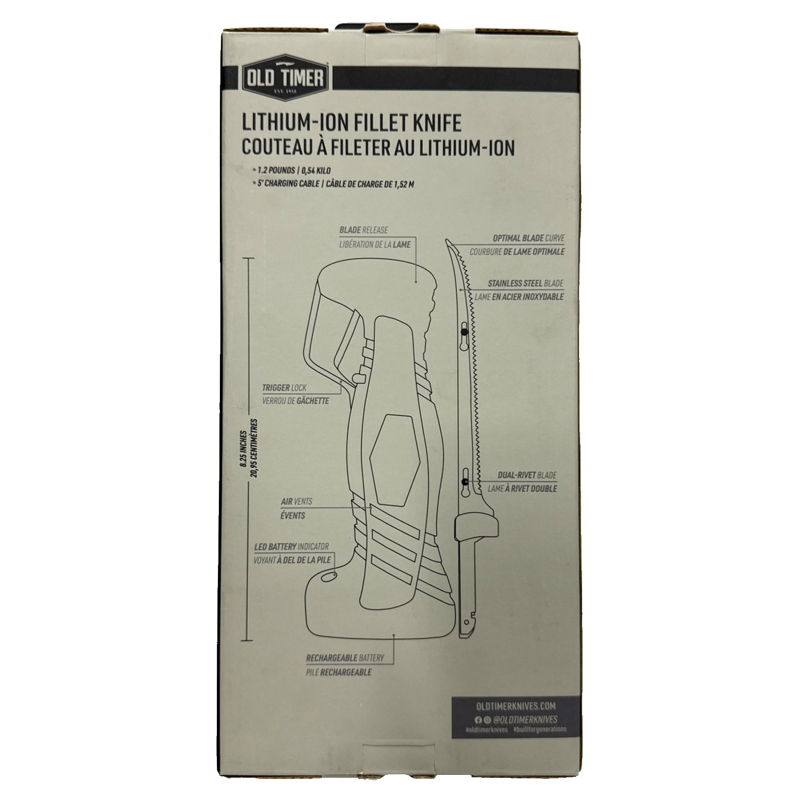 Old Timer Fillet Knife, Rechargeable Lithium Ion, Fixed Blade, 8 inch 1140756