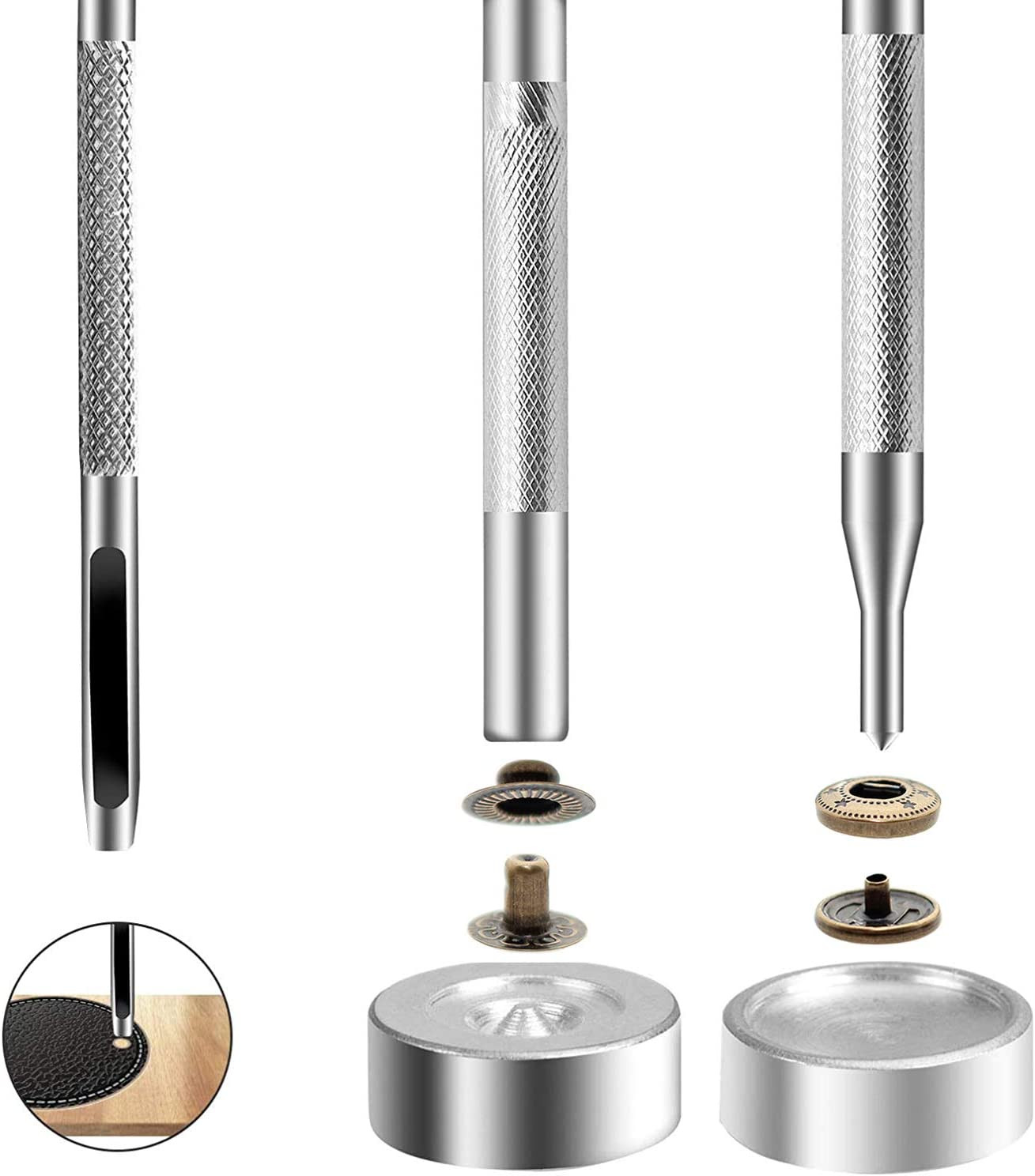 24 Sets Heavy Duty Leather Snap Fasteners Kit, 15mm Metal Snap Buttons Press ...