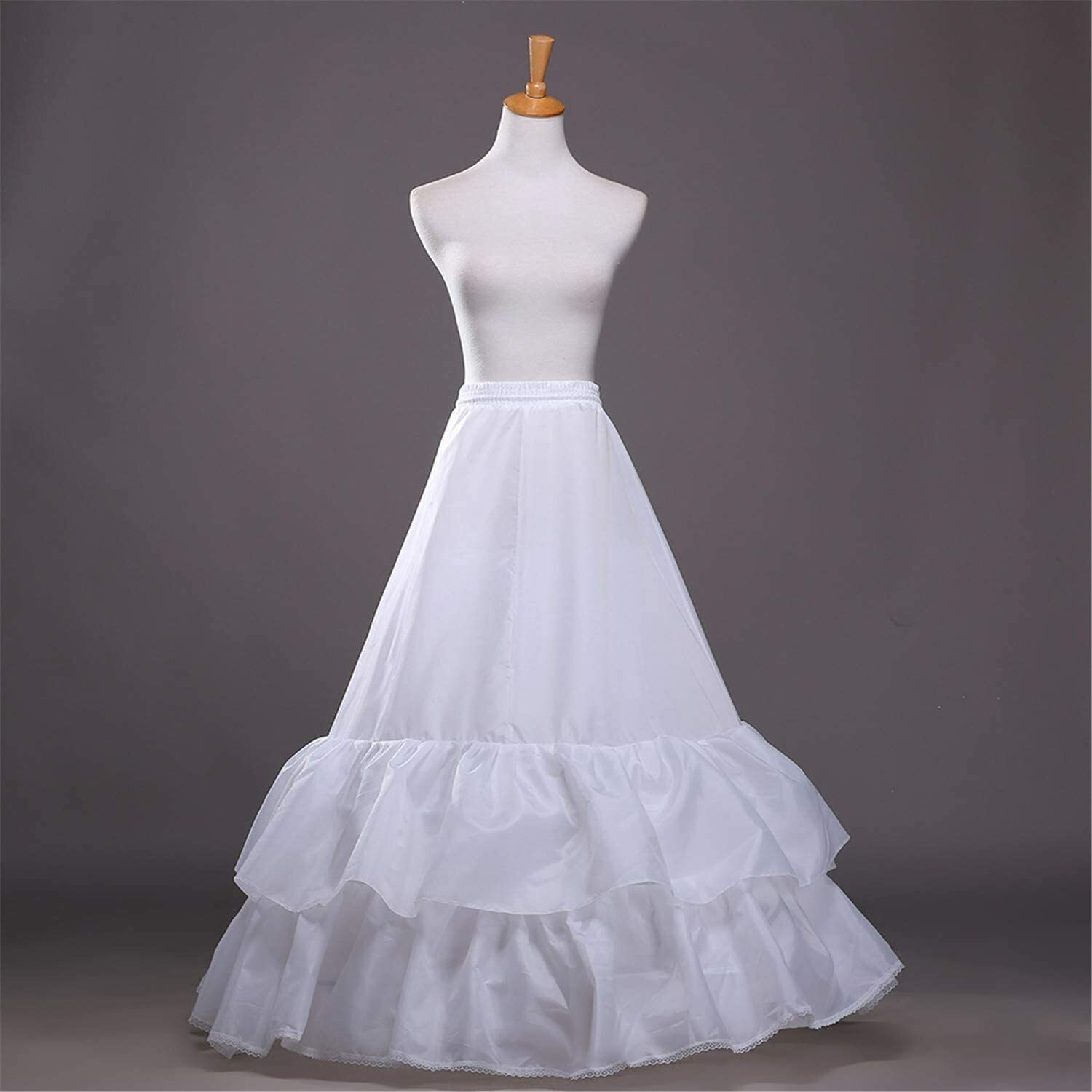 Women Crinoline Petticoat 2 Hoop Skirt 2 Ruffles Layer A-line Slips Underskirt