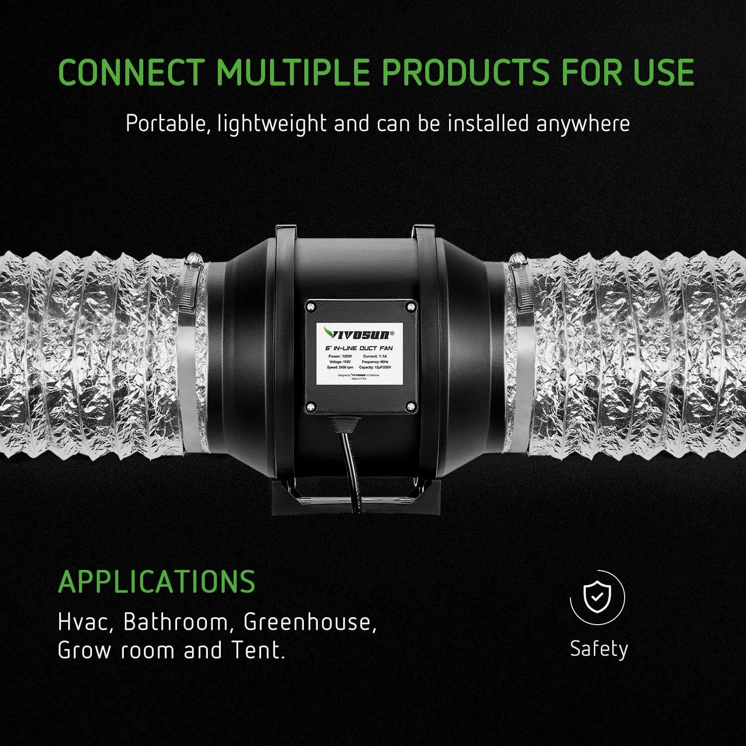 VIVOSUN 6Inch 25Ft Non-Insulated Flex Air Aluminum Ducting for HVAC Ventilation