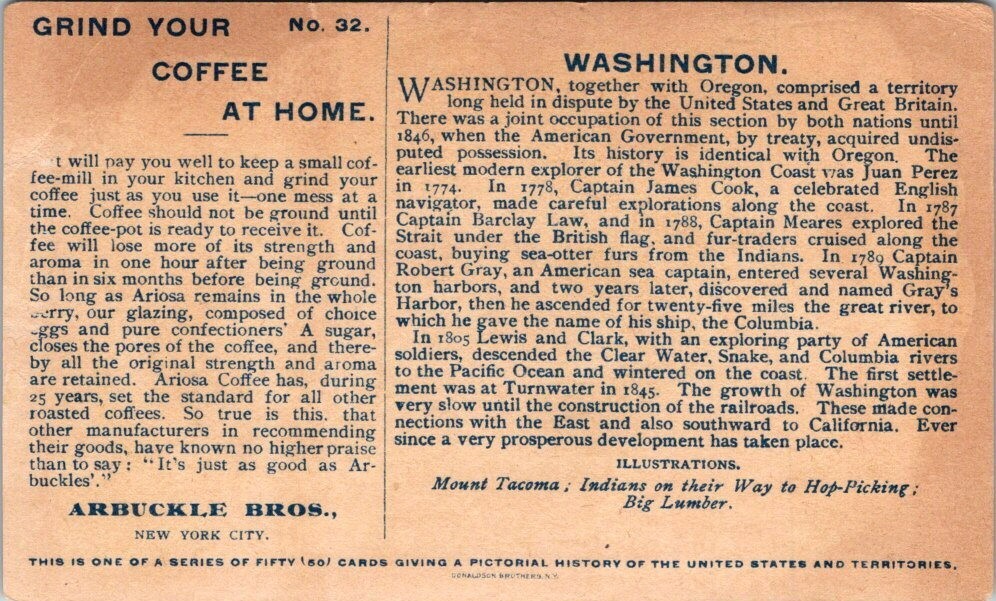 Arbuckle Bros Coffee Washington Mount Tacoma Boat Lumberjack Big Log A JQV2