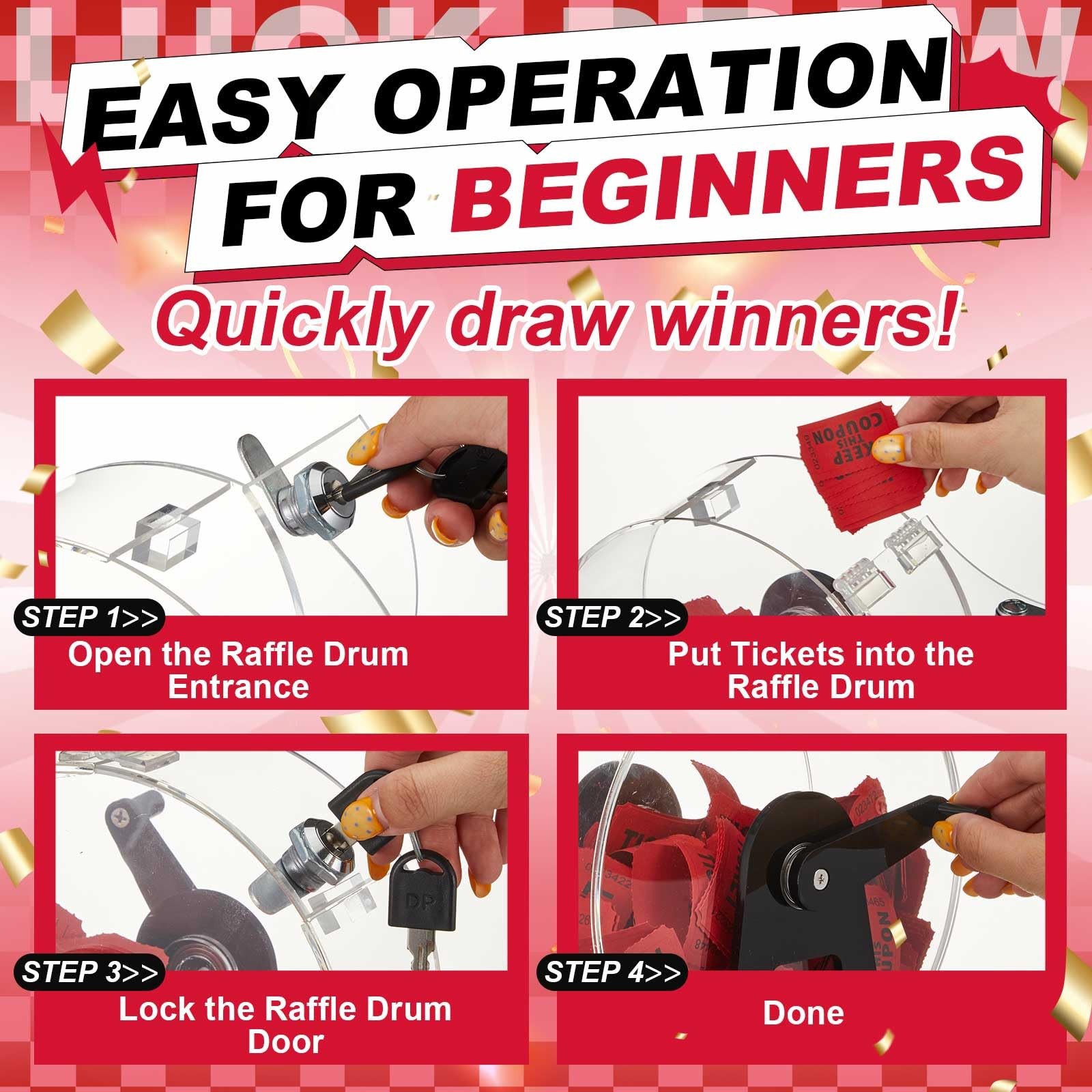 Acrylic Raffle Drum, 9.1 x 4 x 7 Inches Clear Raffle Tickets Spinner Cage wit...