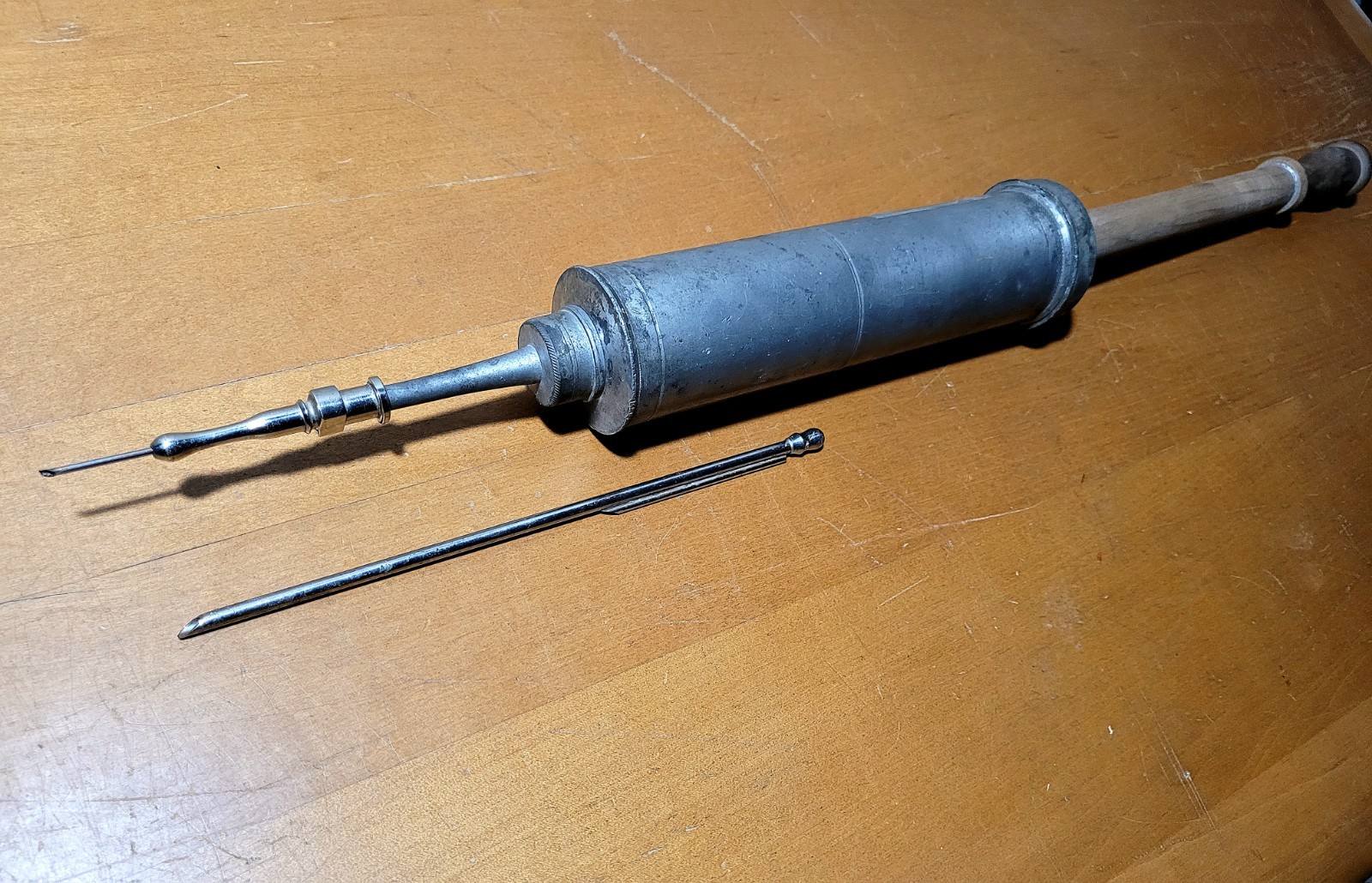 Antique 1830's Pewter Medical Embalming Syringe Medical Oddities Large Needle