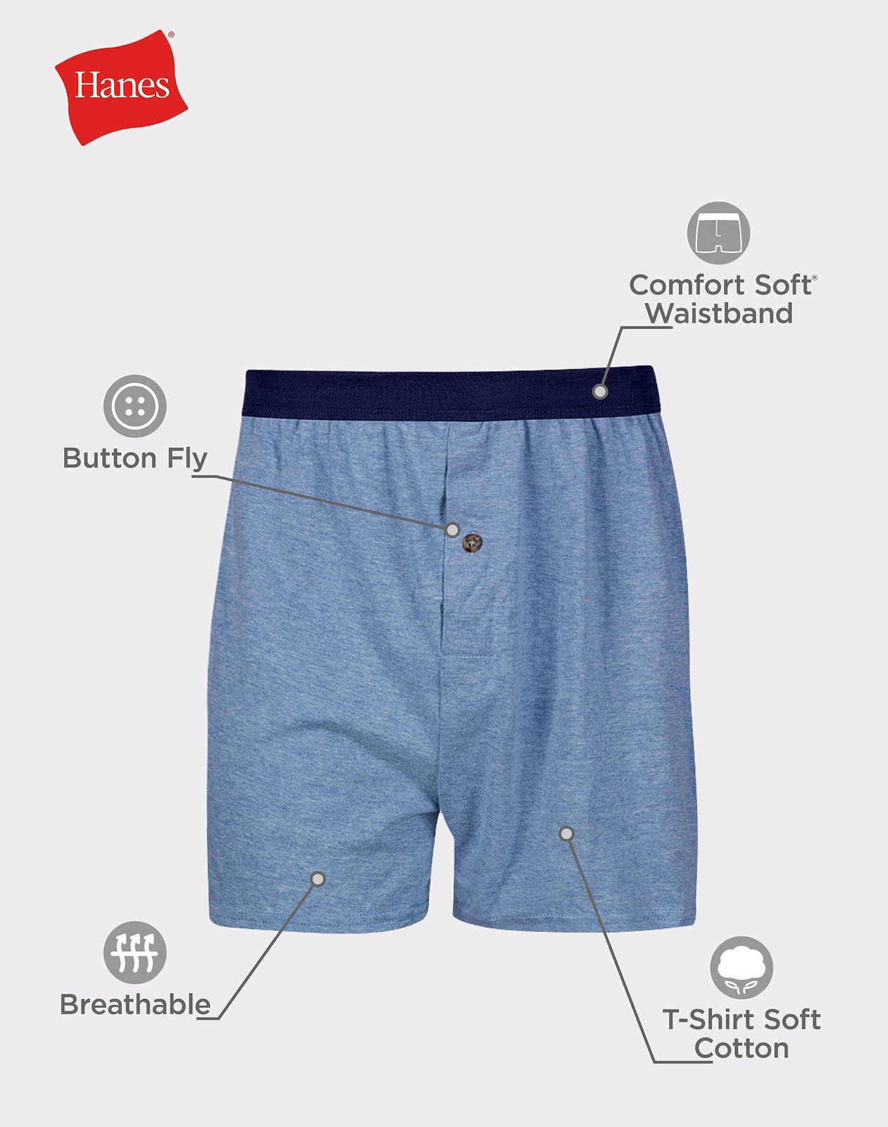 Hanes 6-Pack Knit Boxers Mens Wicking Cool Comfort Soft Flex Waist Tagfree S-2XL