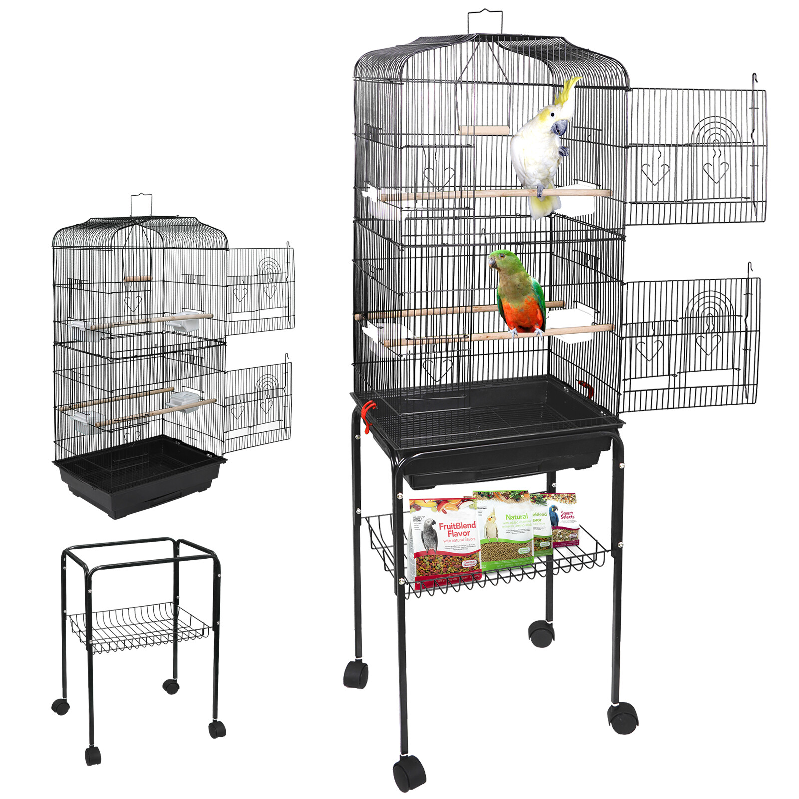 59'' Bird Cage with Rolling Stand Cockatiel Parakeet Finch Parrot Birdcage Black