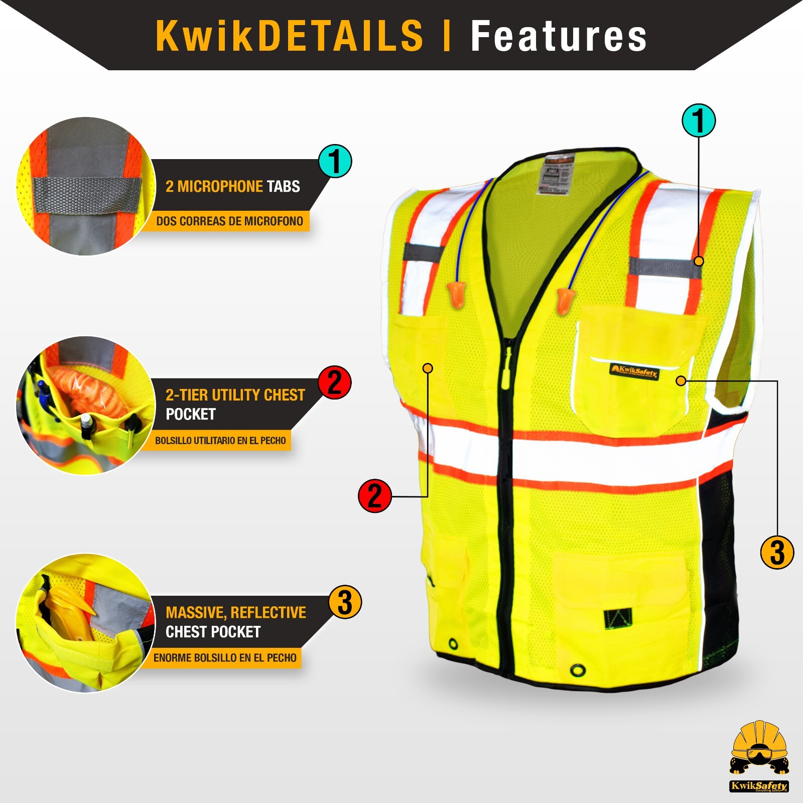 KwikSafety CLASSIC Hi Vis Reflective ANSI PPE Surveyor Class 2 Safety Vest