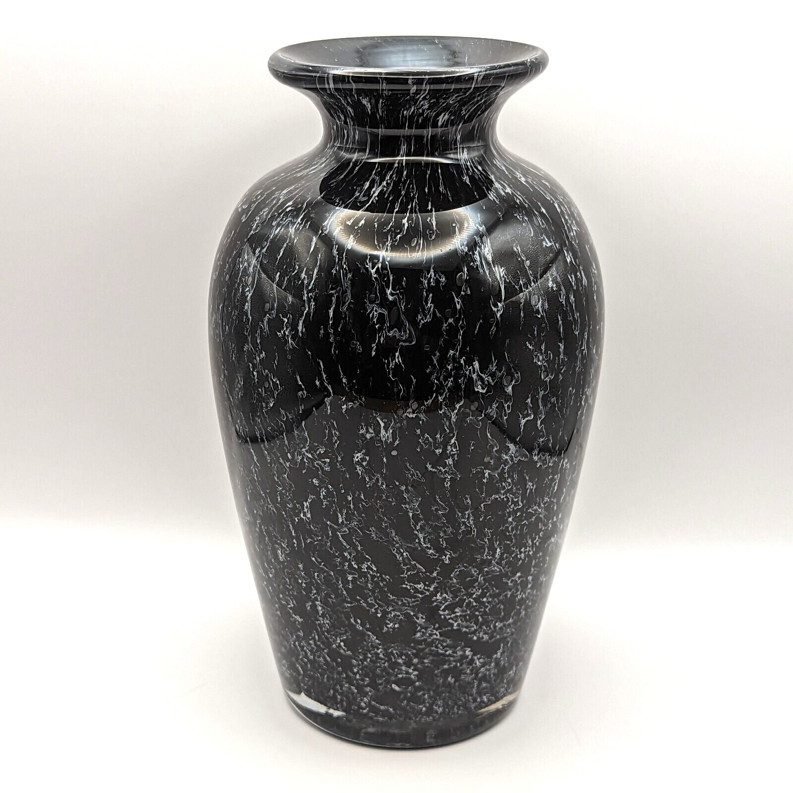 Blown Glass Vase French Black with White Smoke Signed La Rochere