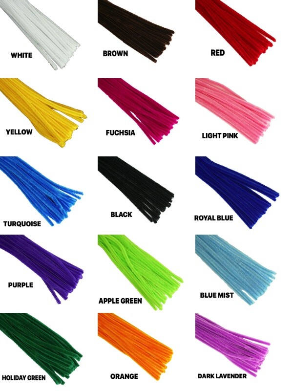 12" PLAIN Wired Chenille ( PIPE CLEANER ) 6MM STEMS Choose Color & Pack Amount