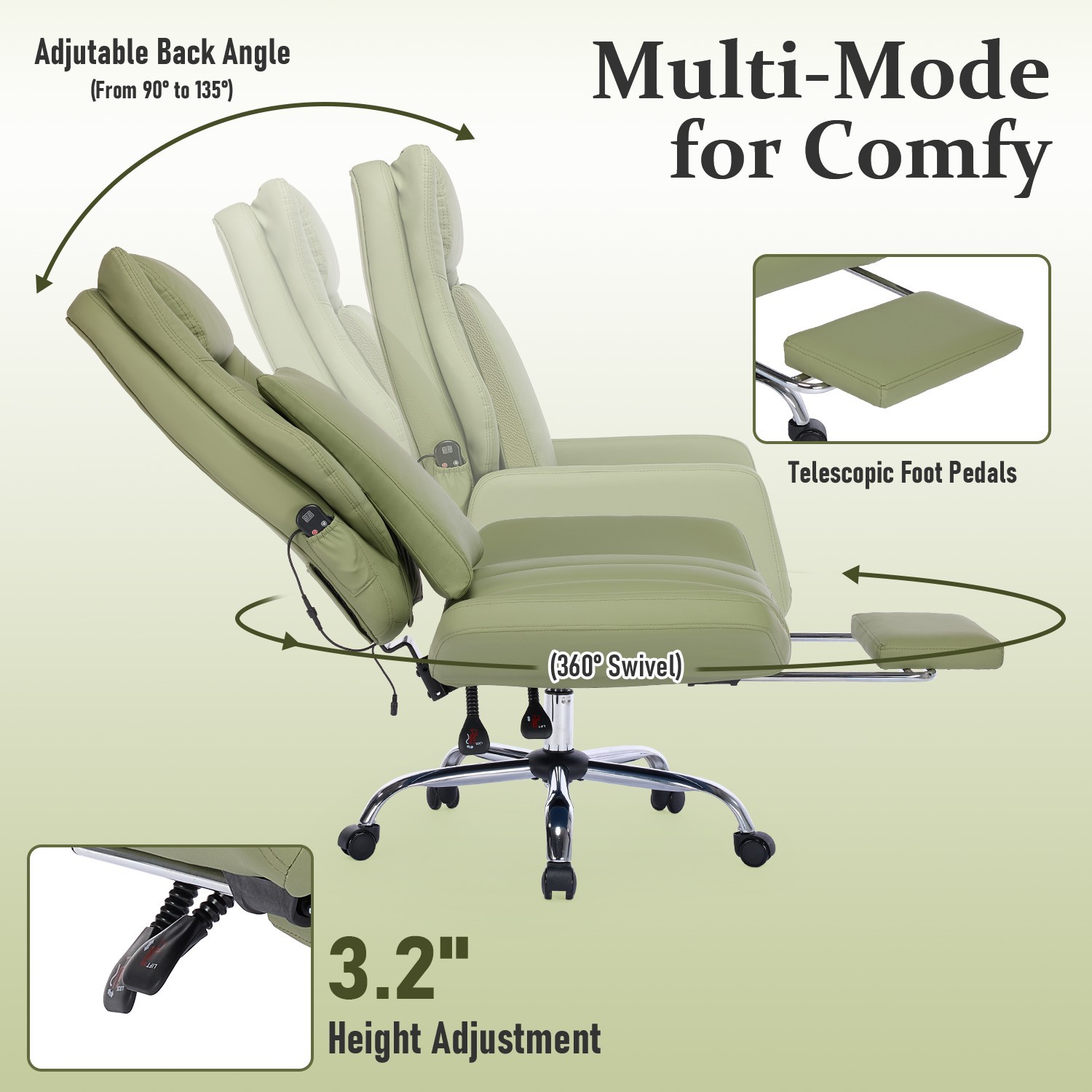 Massage Office Chair w/ Flip-Up Arms & Lumbar Support - 135° Recline, for Xmas