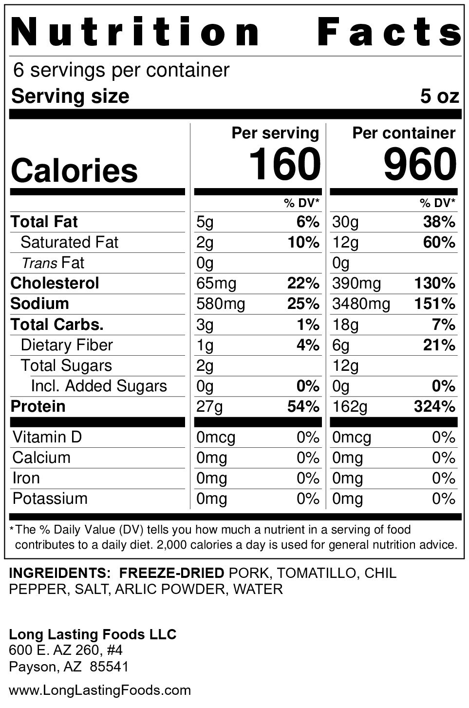 Freeze-Dried Green Chili Pork