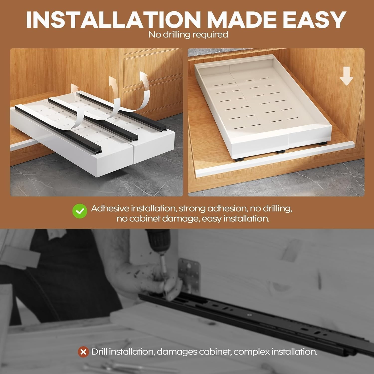 2pk Pull Out Cabinet Organizer, Expandable (9"-14") HD Slide Out Drawers