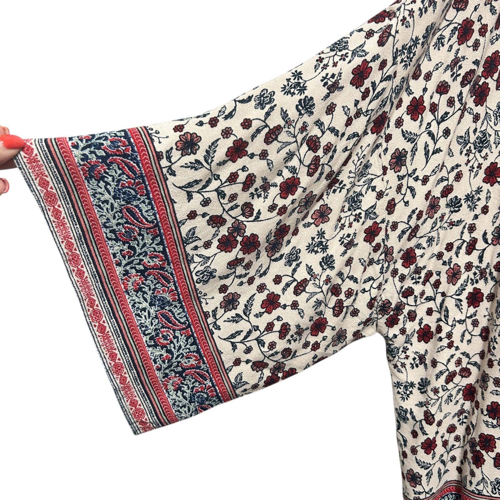 Knox Rose Womens Kimono XXL Cream Floral Paisley Boho Border Festival Hippie