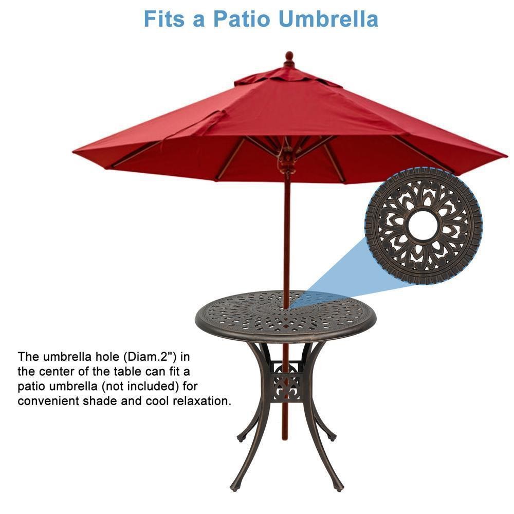 Antique Cast Aluminum Outdoor 31" With Umbrella Hole Round Patio Dining Table