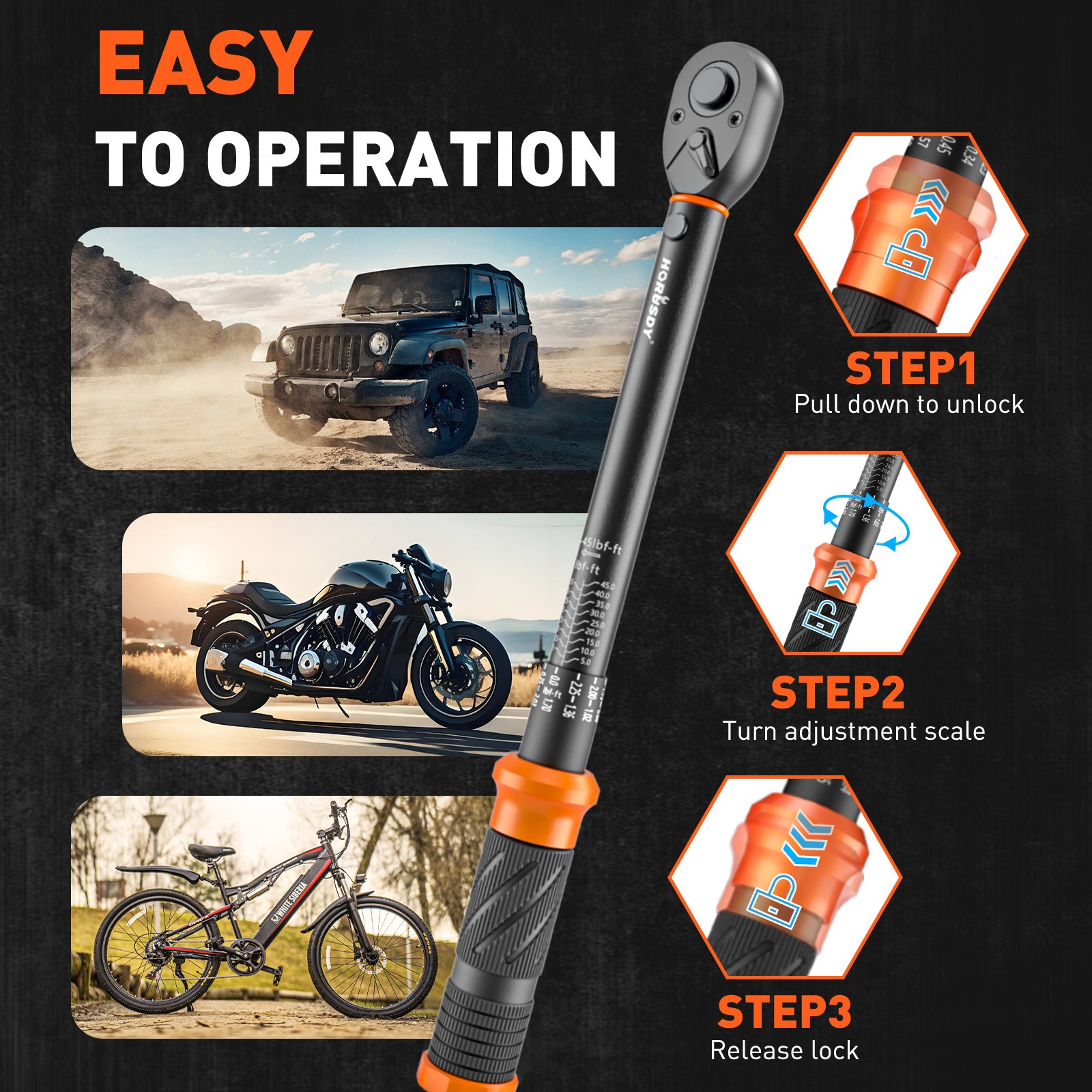 Torque Wrench Adjustable Torque Wrench 1/2" & 3/8" & 1/4" Drive Reversible Cr-V