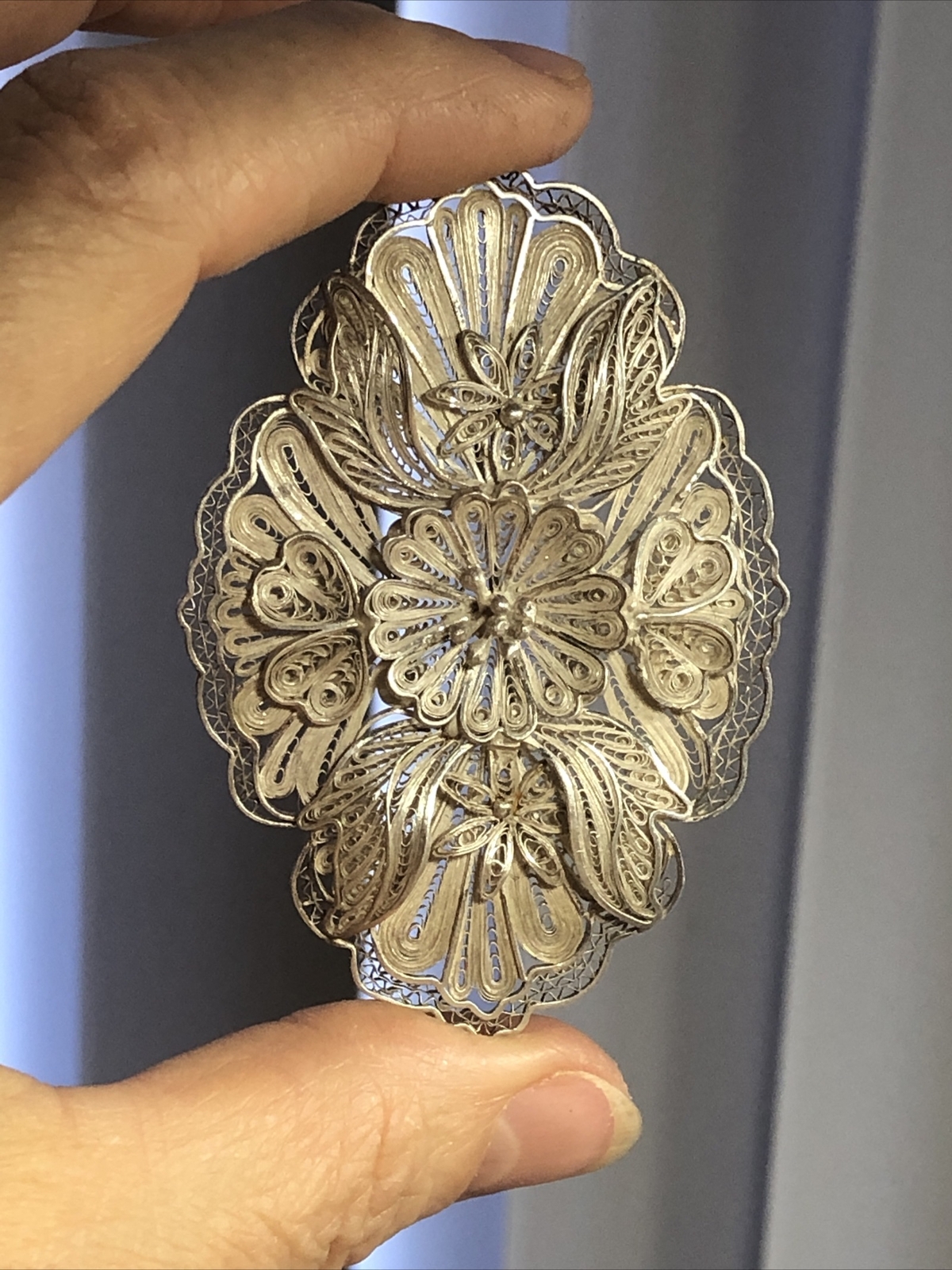 Vintage Old 925 Sterling Silver Cannetille Filigree Floral Pin Brooch 17.7g