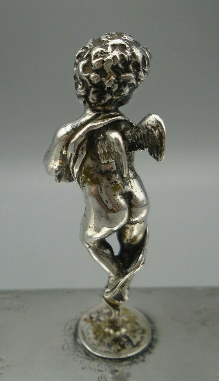 Antique 1840 Thomas Dicks Sterling Lid Cherub Handle Silver Plate Box London