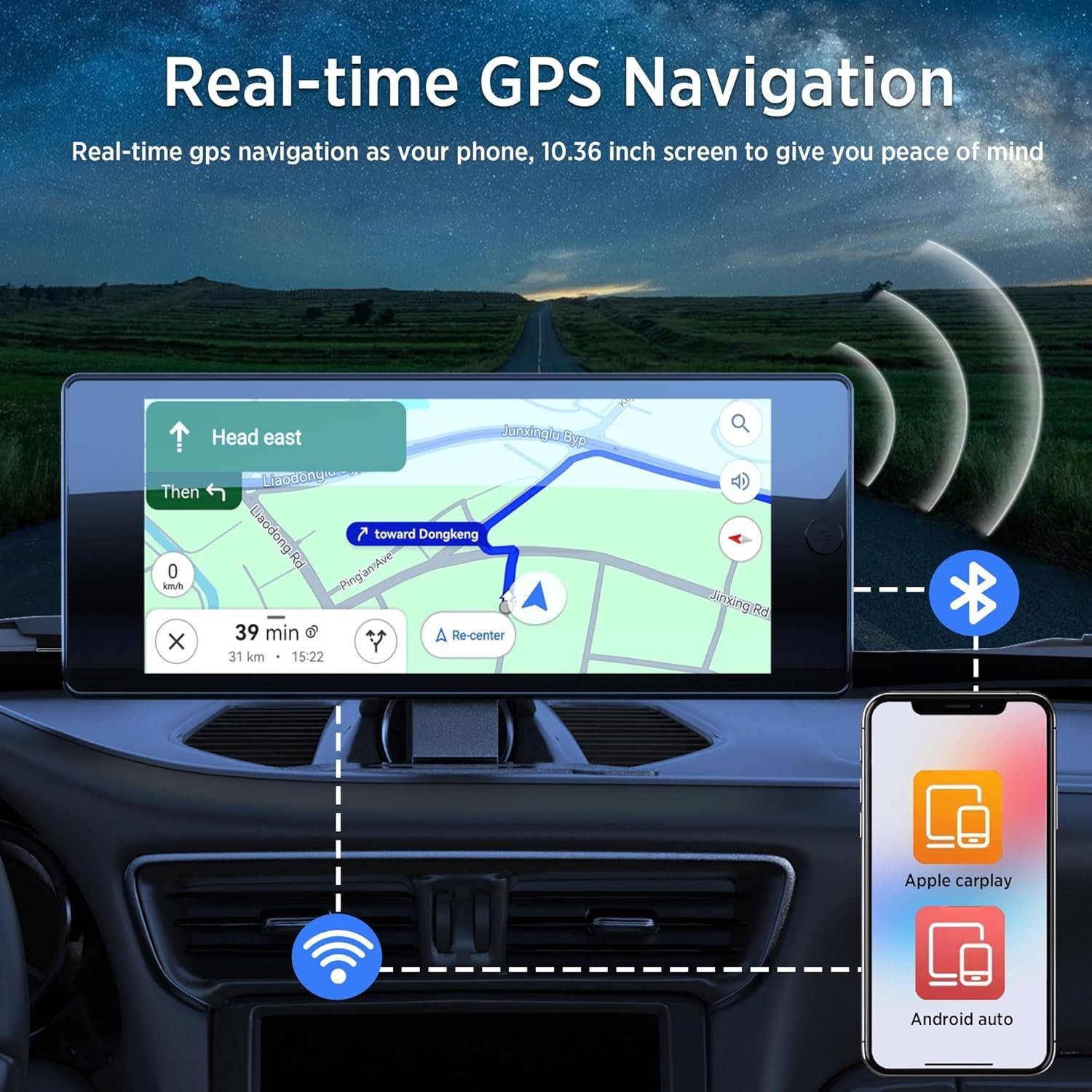 10.36" CarPlay Touchscreen Screen for Car & 4K 4CH Dash Cam with Android Auto