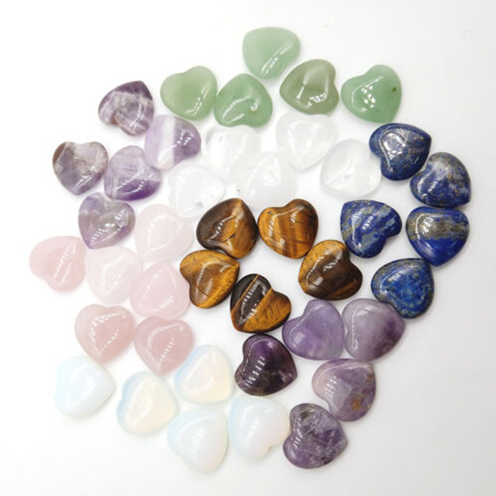 20PCS 20mm Natural Crystal Quartz Carved Heart shaped Healing Love Gemstones