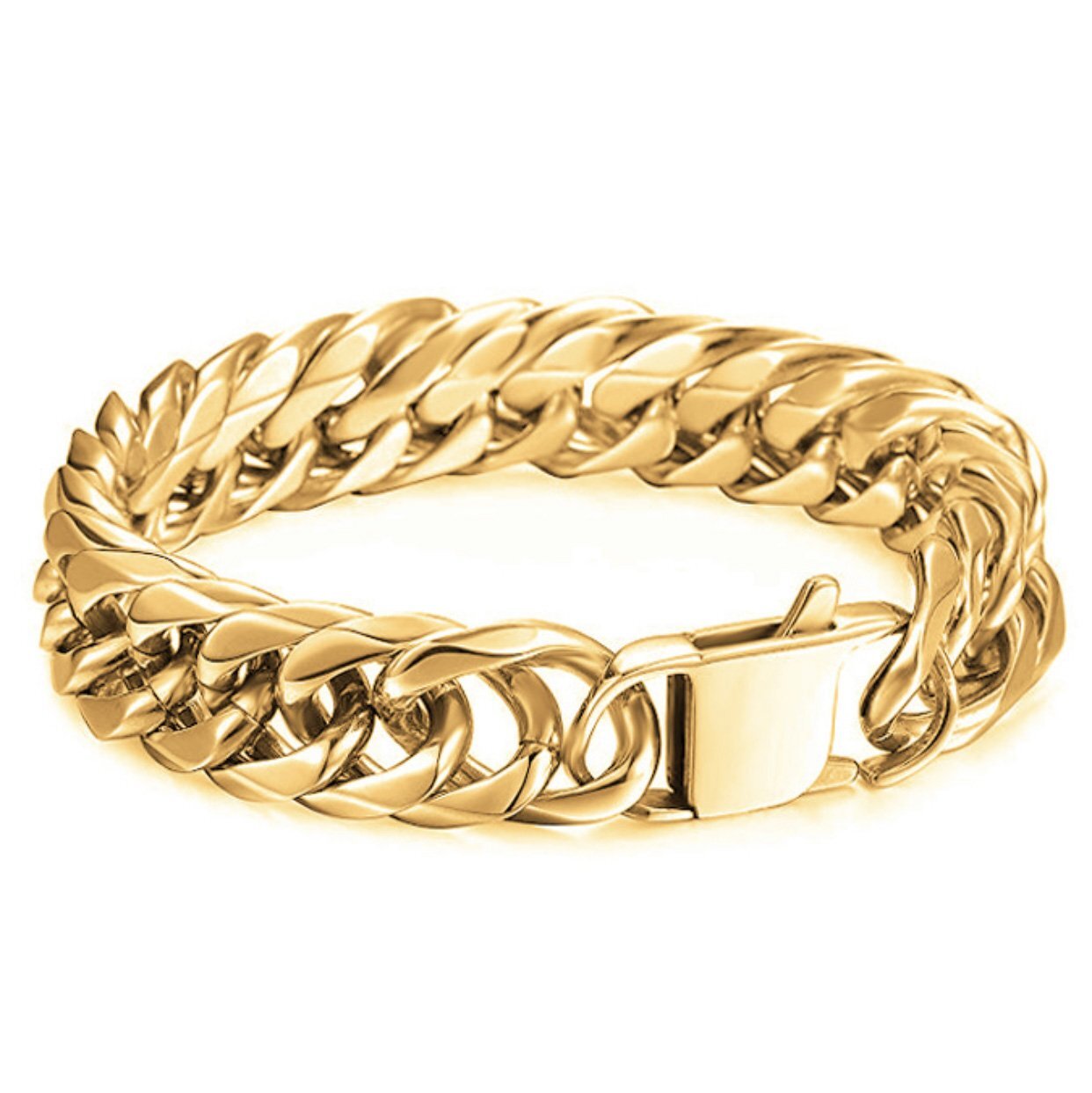 MENDEL Mens 10mm Stainless Steel Gold Plated Miami Cuban Link Bracelet 10K Men