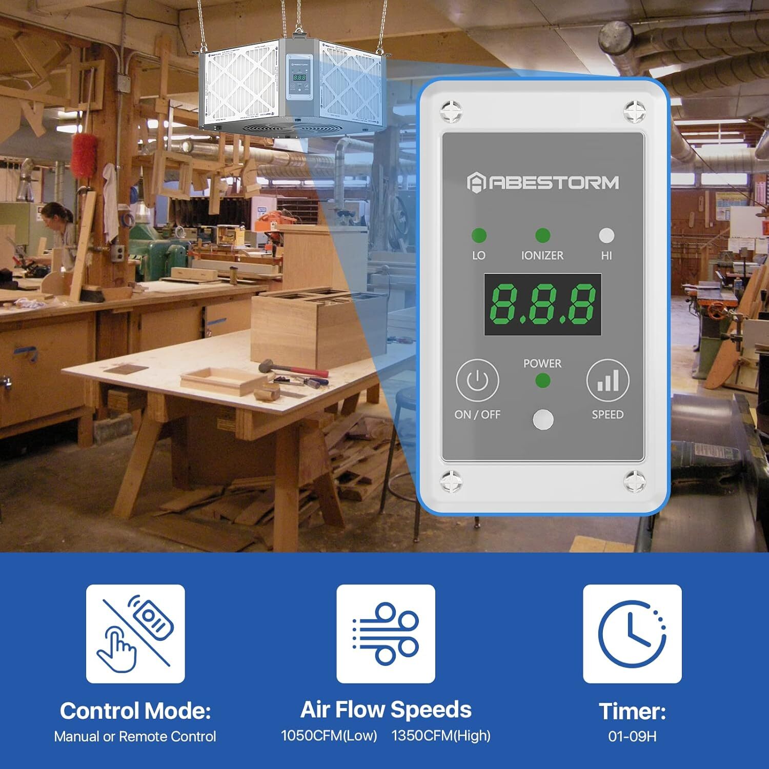 Abestorm Intake Air Filtration System Woodworker Built in Ionizer Dust Collector