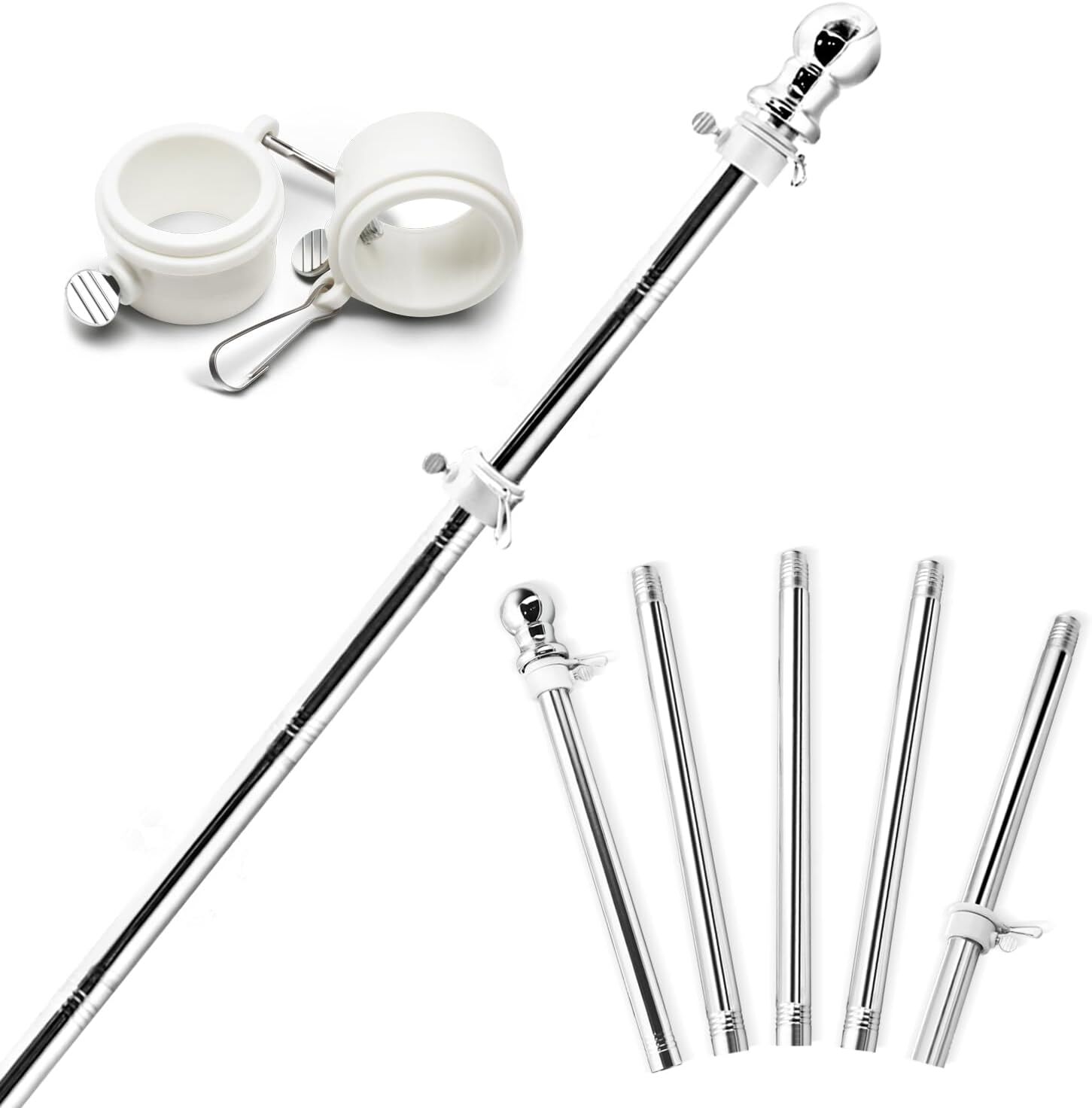 Anley 6 Ft Flag Pole Stainless Steel Flag Pole Kit with Rings Adjustable Length