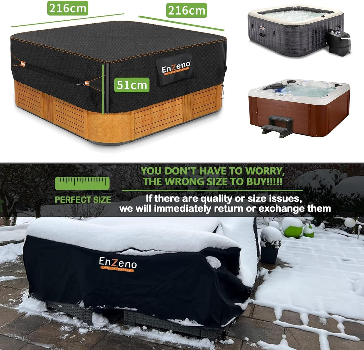 Outdoor SPA Hot Tub Cover Waterproof Square 86 X 86 Inch Fit 84 X 84 or 83 X 83