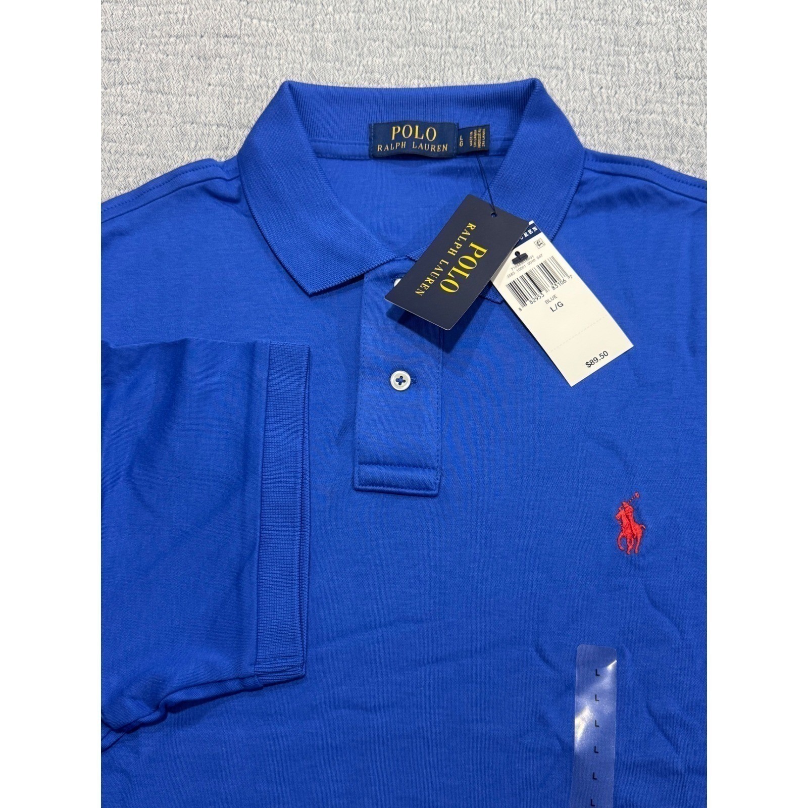 NWT Polo Ralph Lauren Golf Polo Soft Cotton Shirt Men's Large Blue With Red Pony