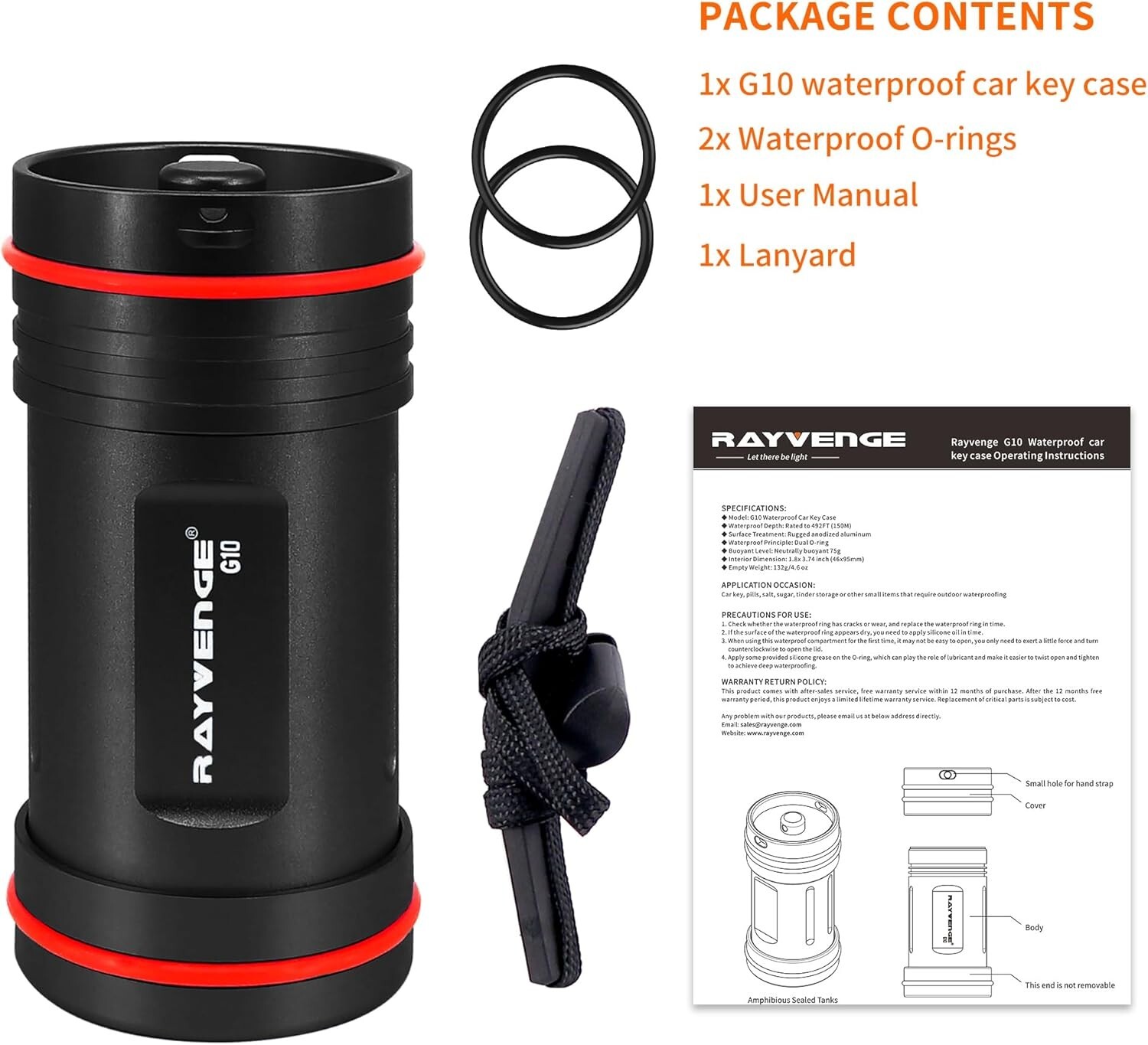 Waterproof Car Key Holder FOB Case Keychain Dry Storage Box for Swimming Diving