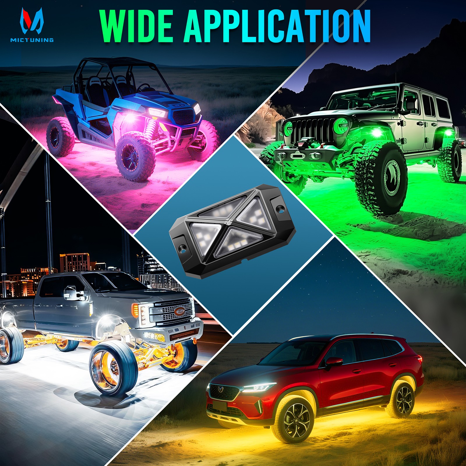 MICTUNING C4 RGBW LED Rock Lights -8 Pods 48W Underglow Neon Accent Lighting Kit