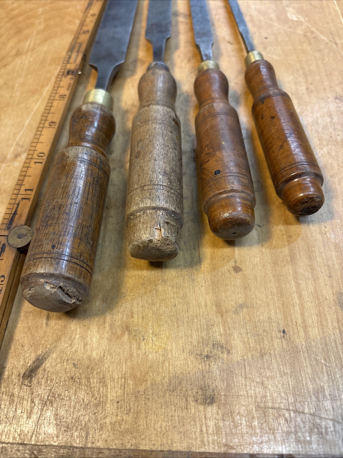 Vintage Set Of 4 Buck Bros Paring Chisel 1”, 3/4”, 1/2”, 1/4” Wide USA Wood