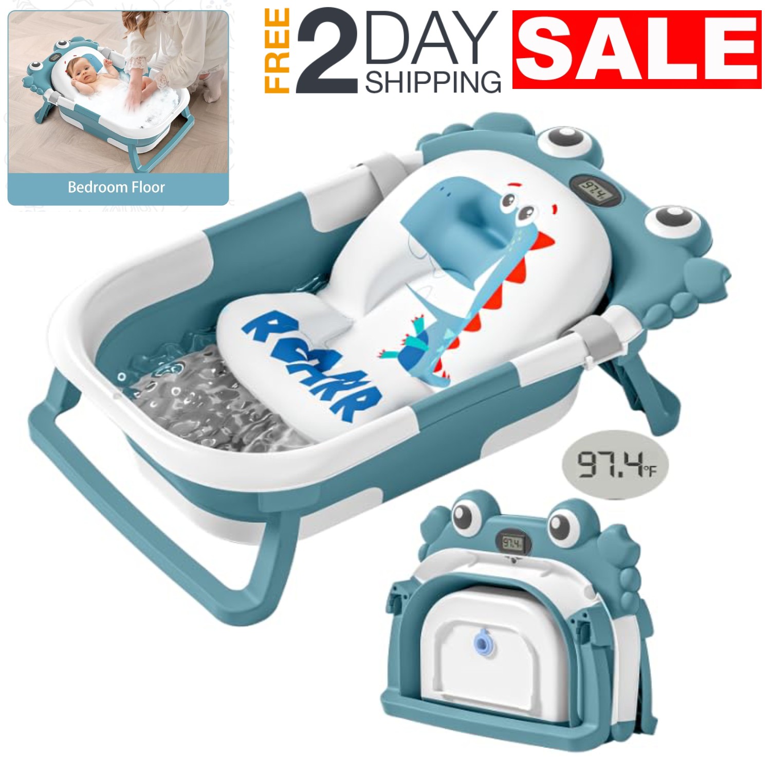 Bañera Azul Portátil Plegable Para Bebe Niño Recien Bacidos Tina De Bañar Regalo