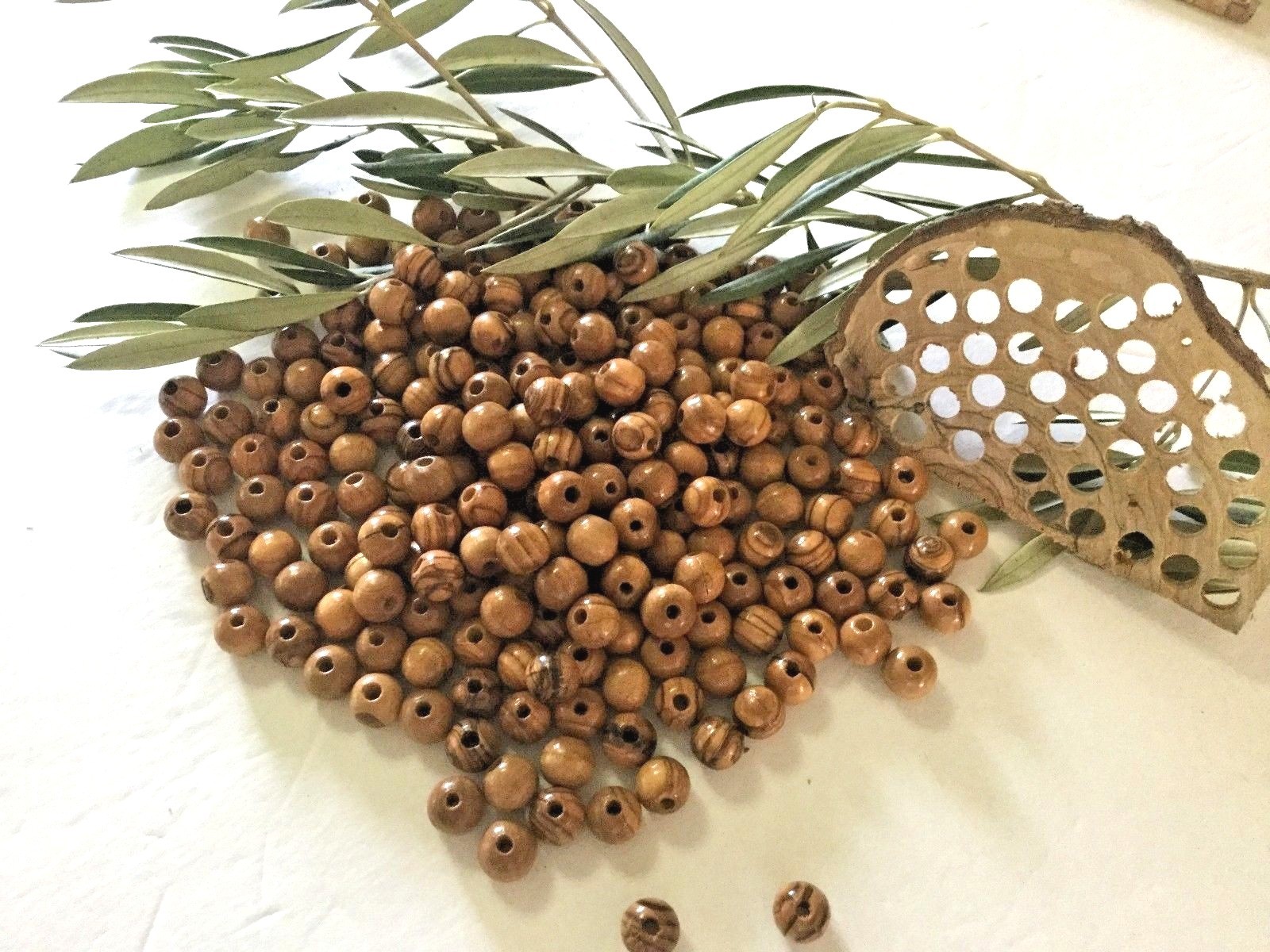 Olive Wood Round Beads Polished Rosary Jewelry Holy land Bethlehem Jerusalem