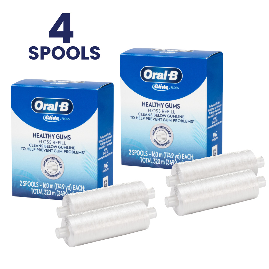 NEW VERSION! Oral-B Glide Floss Refills, 4 SPOOLS- Unflavored, Micro Textured