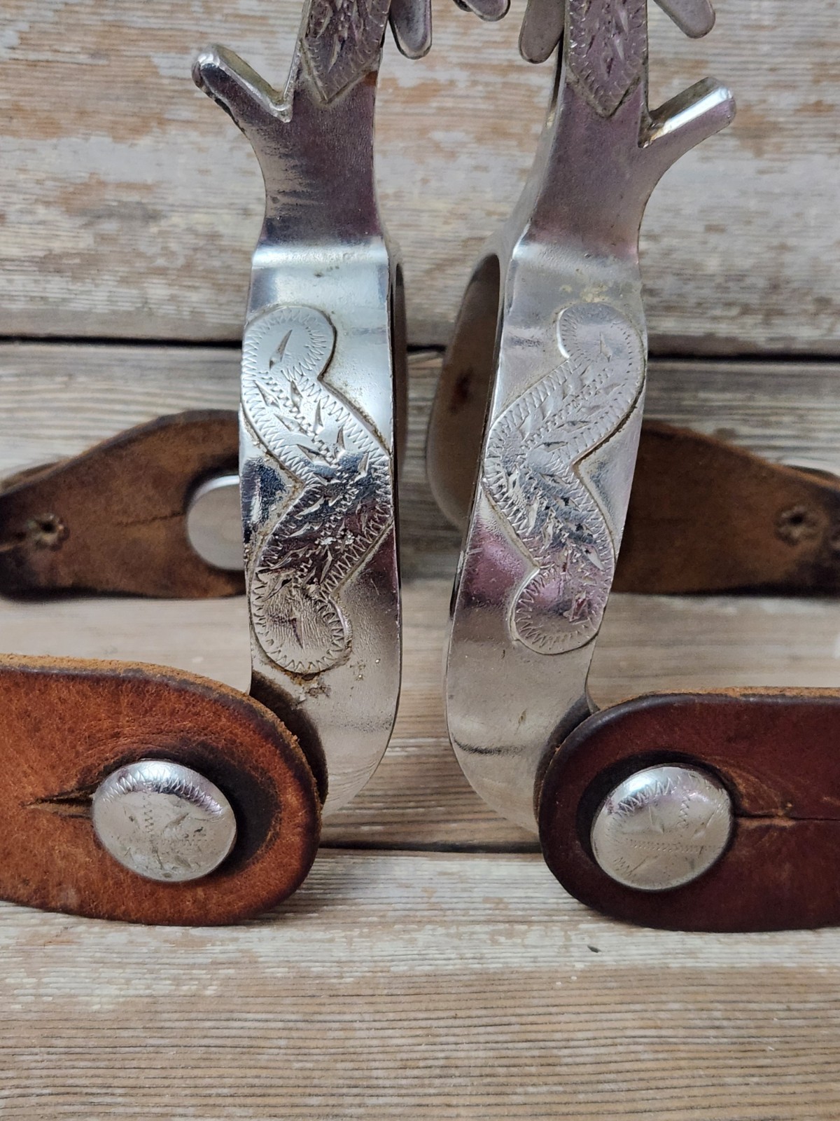 Crockett Renalde Spurs Large Rowel Chrome Plated w/Leather Straps Cowboy Western