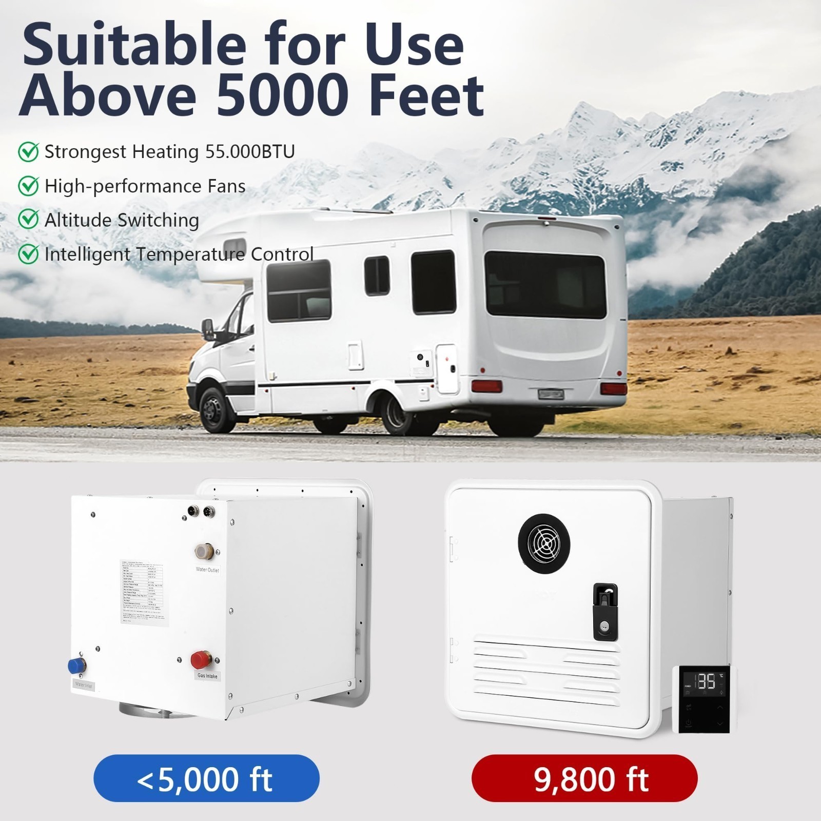 RV Tankless Water Heater Propane Gas 55000 BTU with Controller Instant Hot