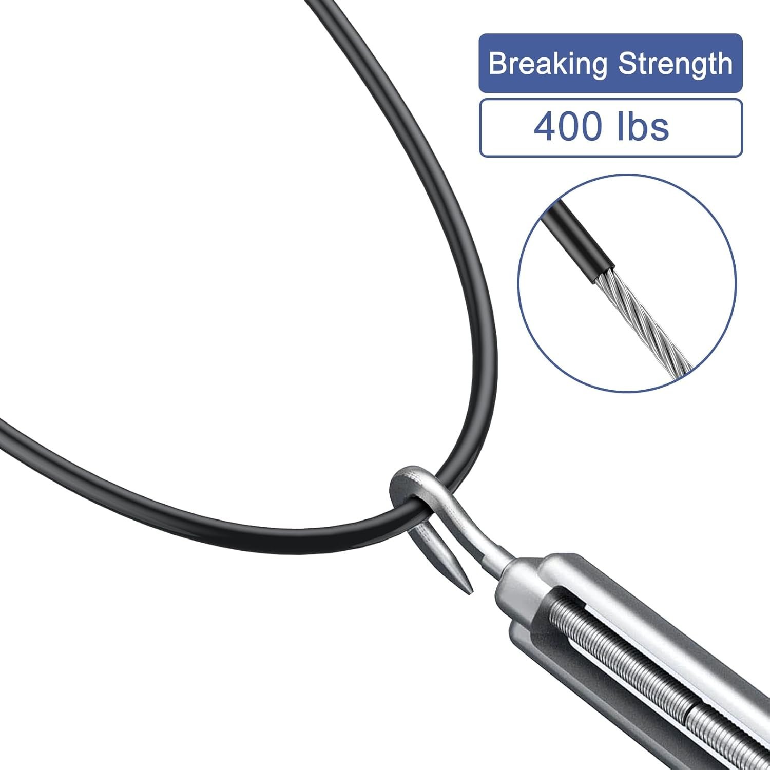 328FT 304 Stainless Steel Wire Rope Cable, Black Vinyl Coated, 150Pcs 1/16''Alum