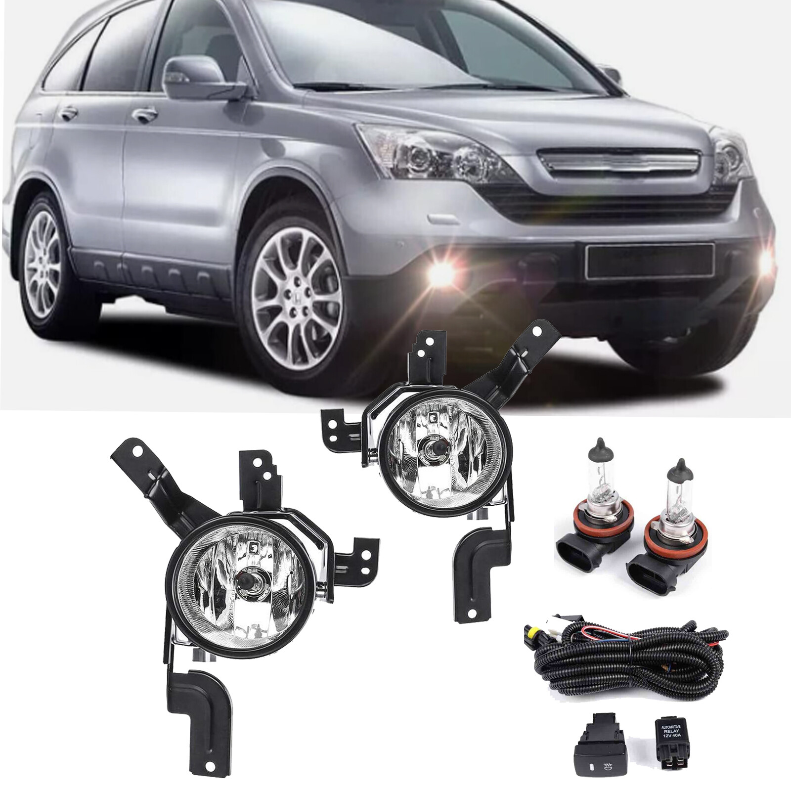 Pair Fit 07-09 Honda CR-V CRV 2007-2009 Bumper Fog Lights Lamps+Wiring+Switch