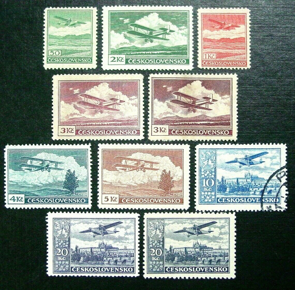 Czechoslovakia, 1930 Airmail Set, Scott C10-C17a, FREAK Missing Hill, C13, MH